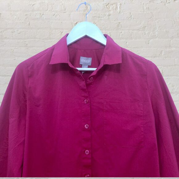 Chico's Rubellite Fuchsia Puff Sleeve Pocket Blouse Size 1/ US M - Picture 4 of 16